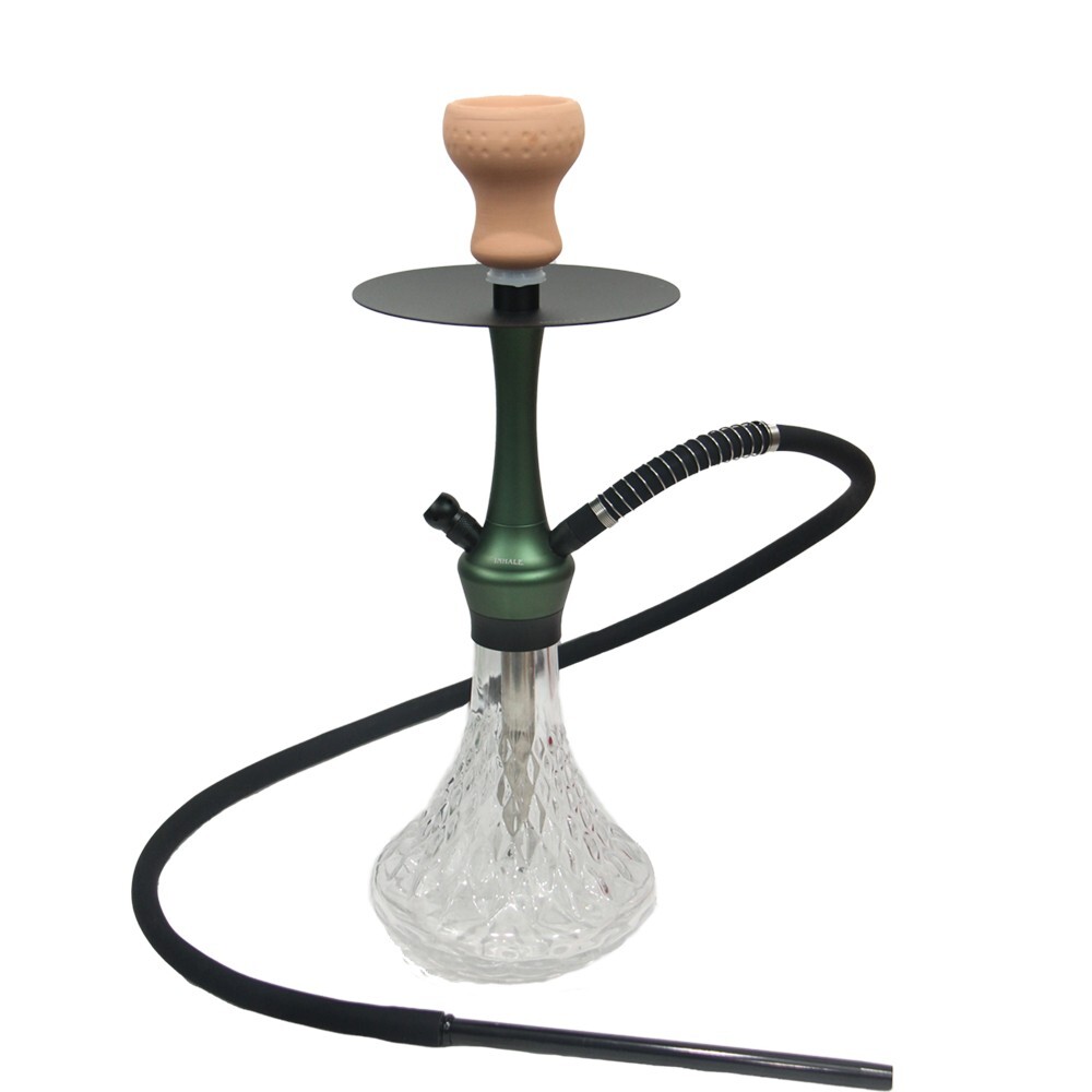 18″ aluminum shaft hookah “YORK” with heavy-duty handblown crystal glass