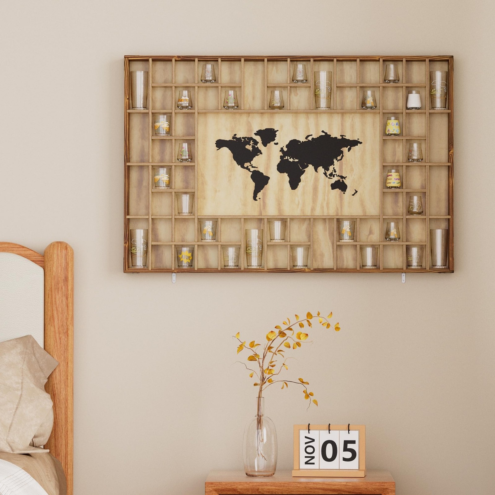 68 Large World Map Shot Glass Display Case Rustic Shot Glass Holder 37x 24.4i…