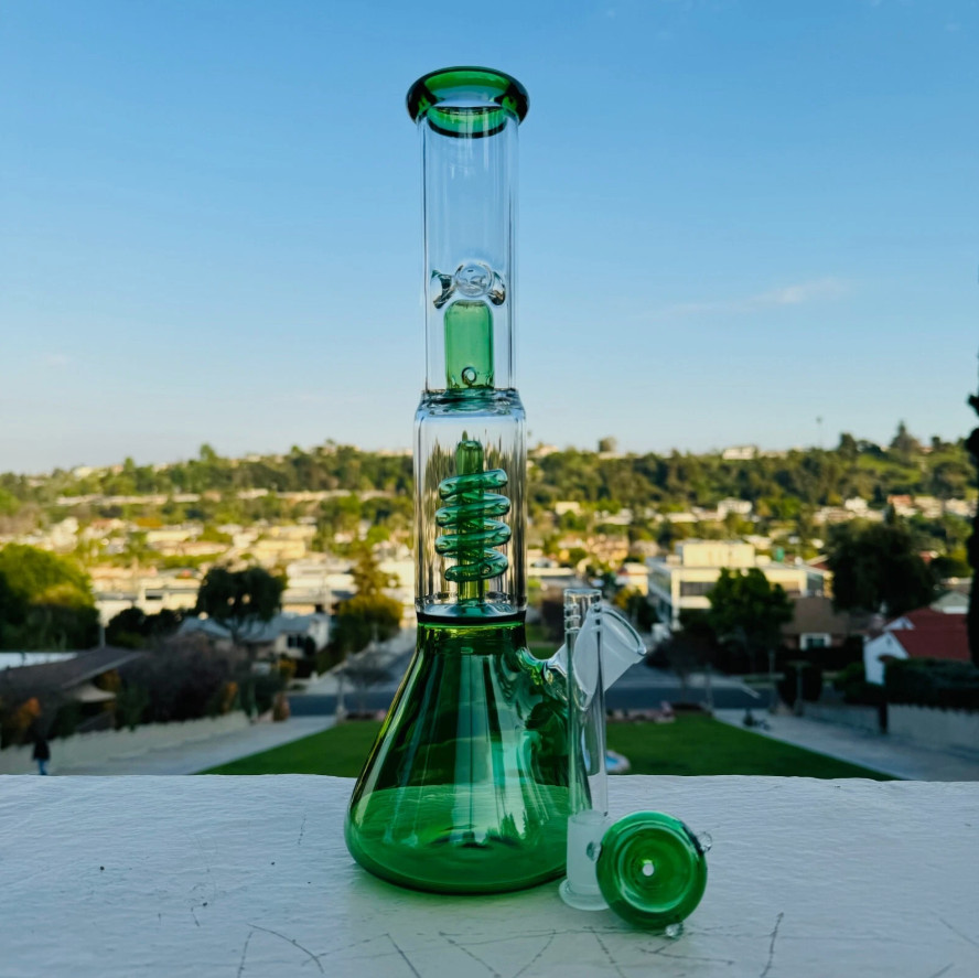 13&Prime; inch Glass Heavy Bong Hookah Water Pipe Heavy Beaker 14mm Bowl GREEN