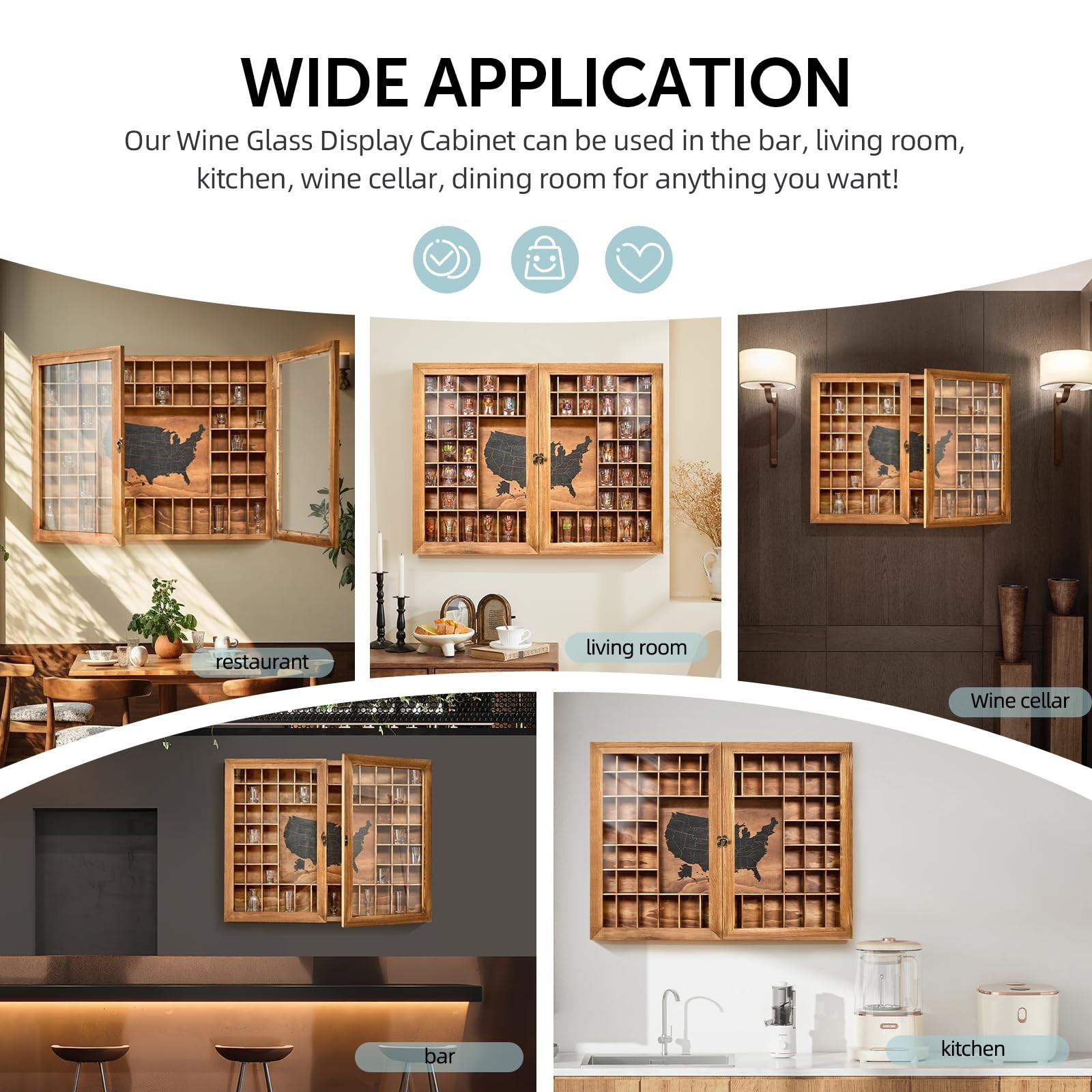Large Map Shot Glass Display Case 60 Slots with Door, 34 x 26 »Rustic Brown W…