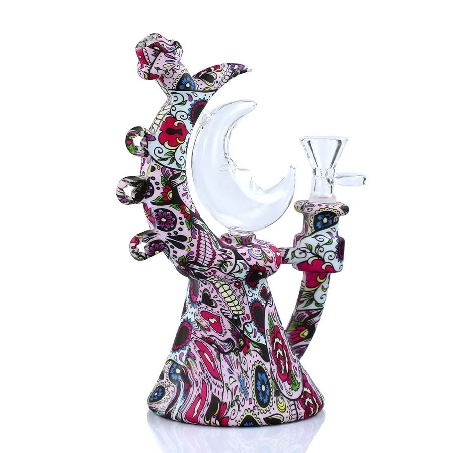 Bong Luna Hookah Moon Luna Bong Shisha Glass Bowl Silicone Water Pipe US SKull