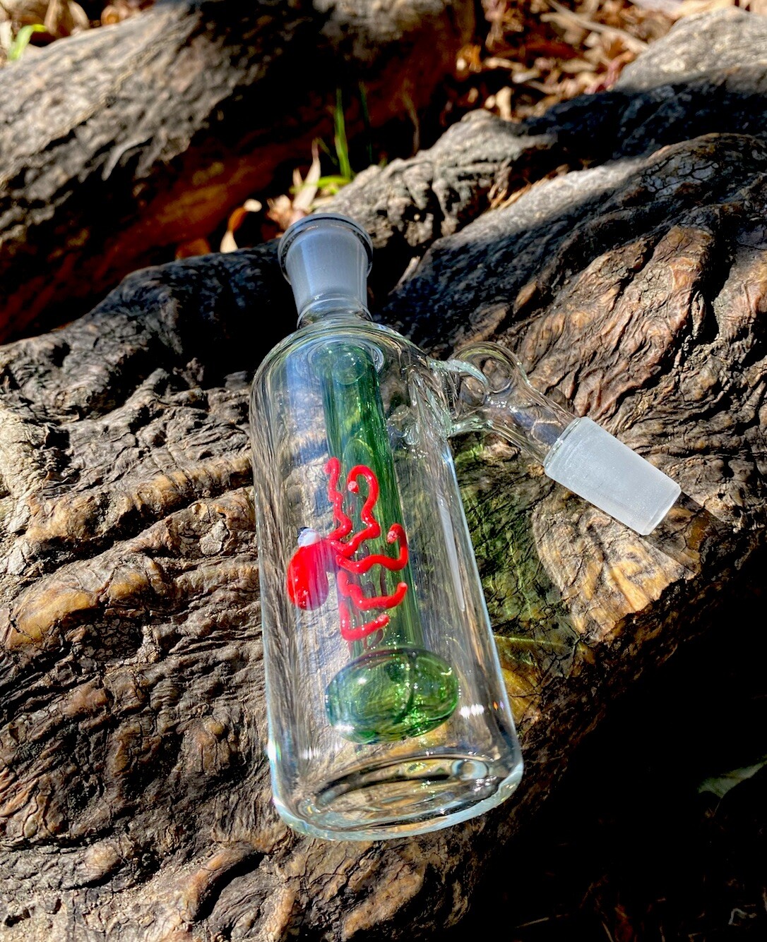 14mm Green Shower Head Glass Ash Catcher 45 degree (Orange Octopus)Thick Glass.