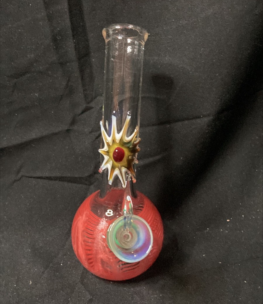 Wrap & Rake Marble Sunburst Bent Neck Glass Water Pipe w/ Slider Bowl | Red | 7&Prime;