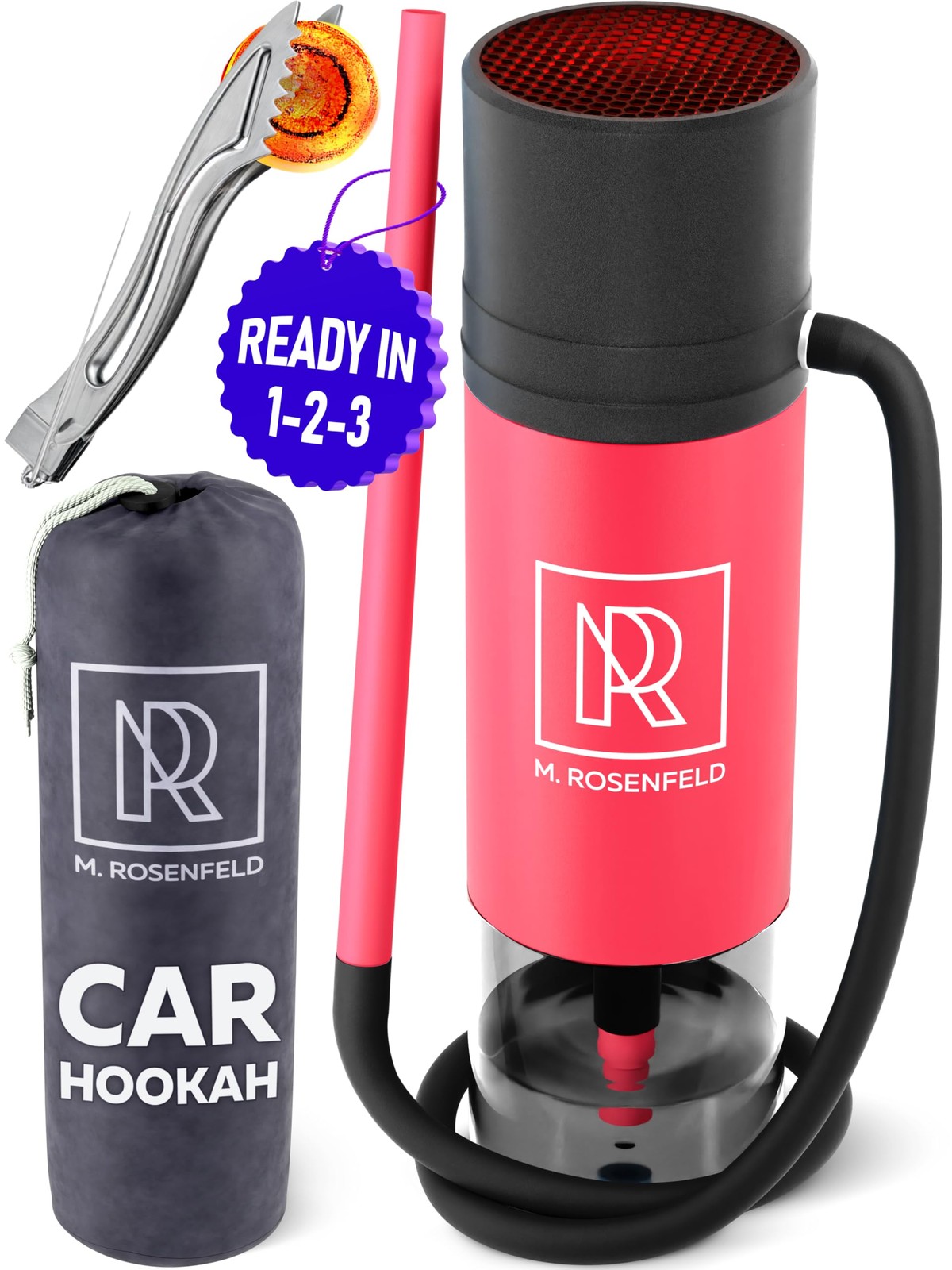 Portable Car Hookah Travel Cup Set – Black with Silicone Hose, Tongs & Carry Bag