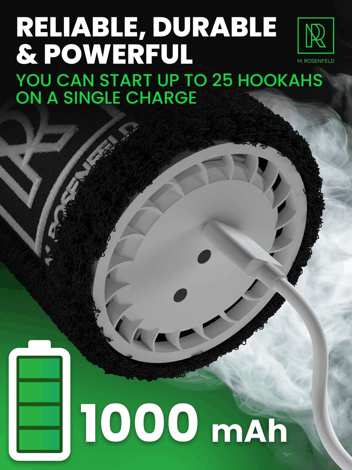 Black Hookah Pump Hookah Starter with 1000 mAh Rechargeable Battery Electric