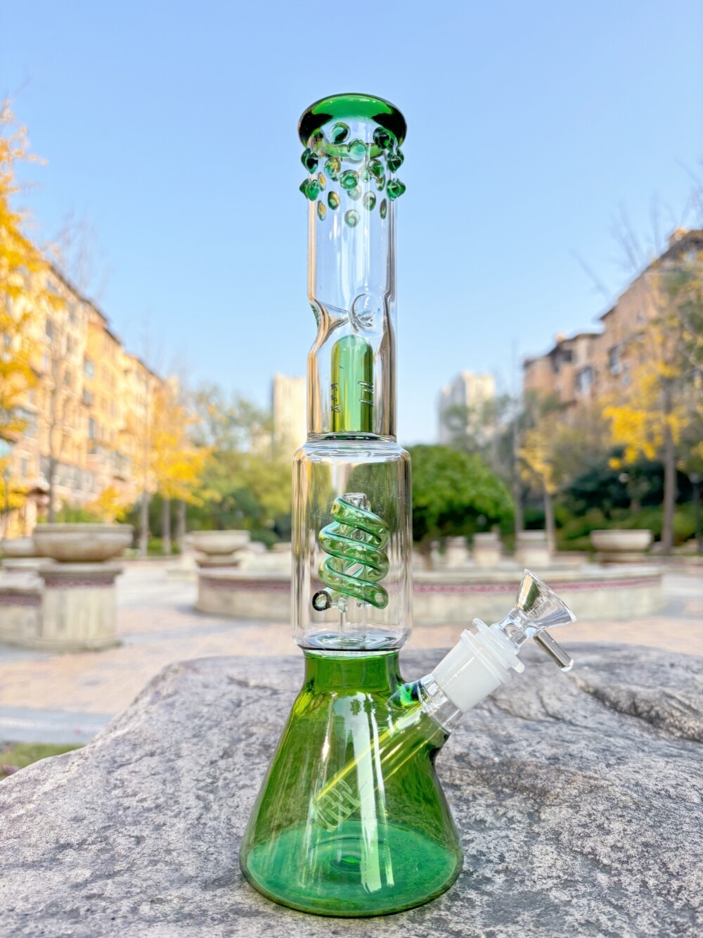 12&Prime; Coil Percolator Smoking Water Pipe Glass Bong Beaker Bubbler w/Downstem+Bowl