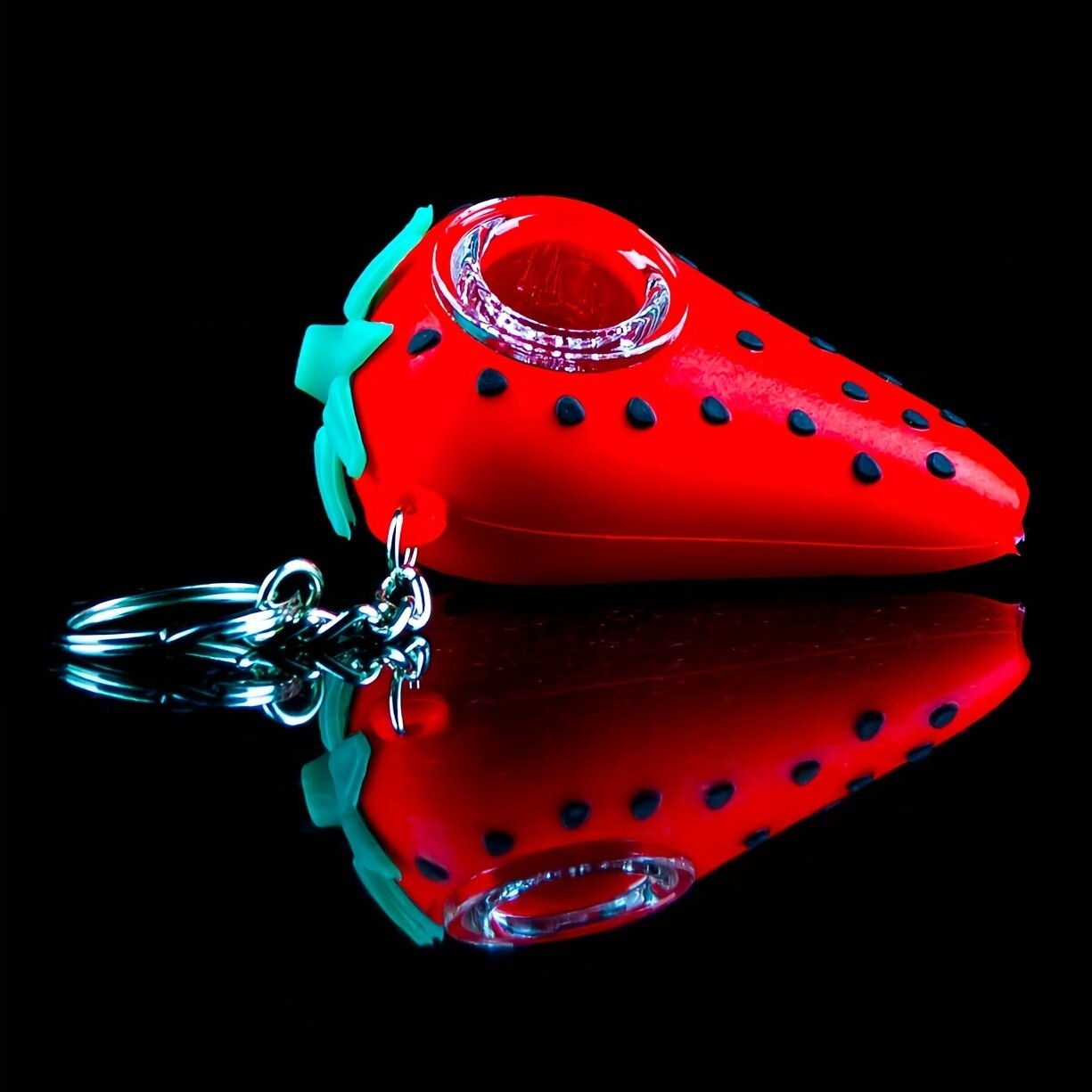 Silicone Smoking Pipe, 2.9&Prime; Strawberry Keychain Silicone Tobacco Pipes with 9 Ho