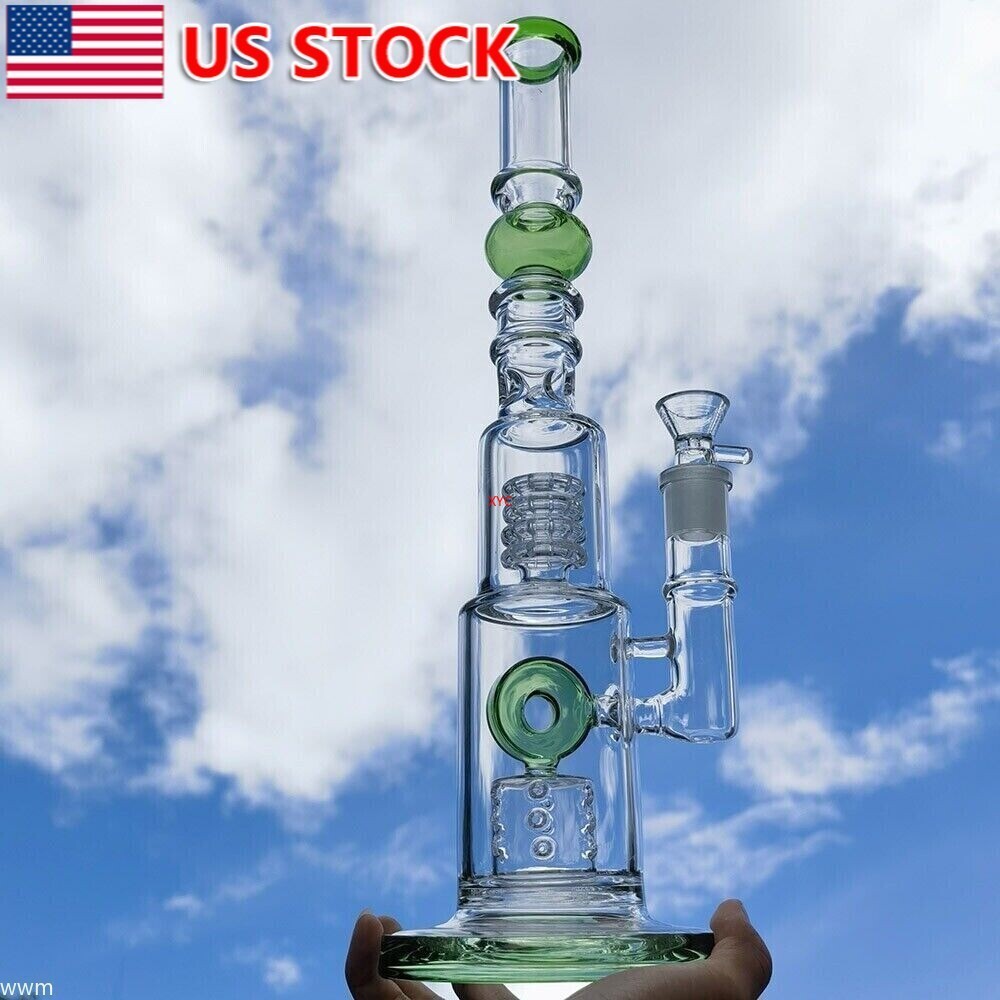 15 Inch Honeycomb Percolator Glass Bong Water Pipe Smoking Hookah with Bowl