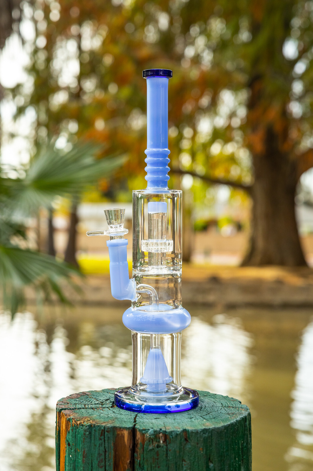 16&Prime; Hookah Water Pipe Blue Flat Base Double Percolator Bong