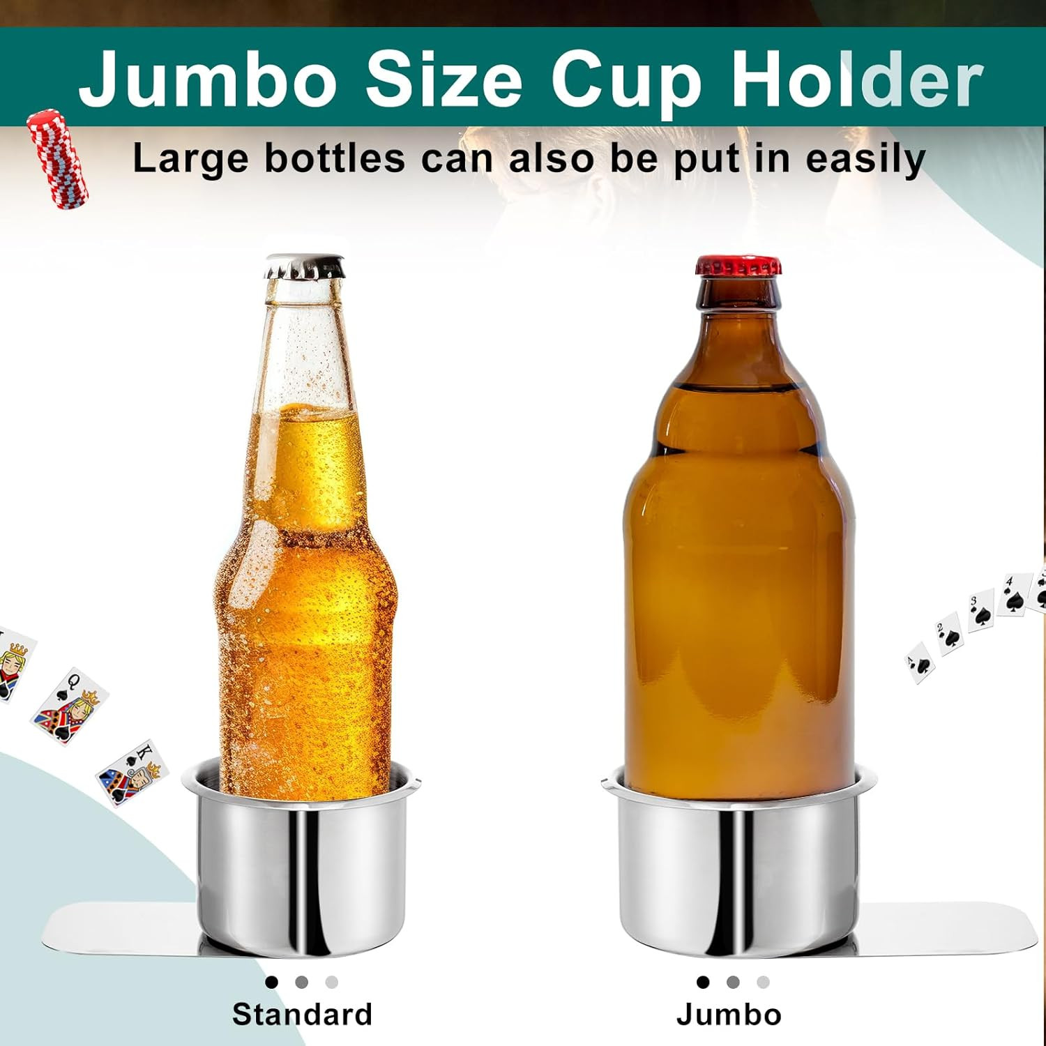 10 Pcs Jumbo Slide under Stainless Steel Cup Holder Poker Table Slide in Cup Hol
