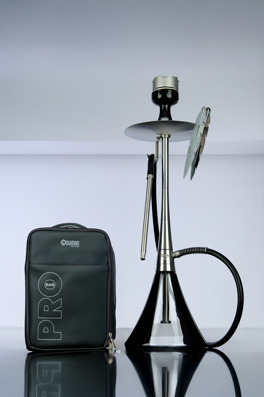 ODUMAN ORION Hookah Silver Body Black Glass Hookah Shisha, Bowl, Tong, Bag SET