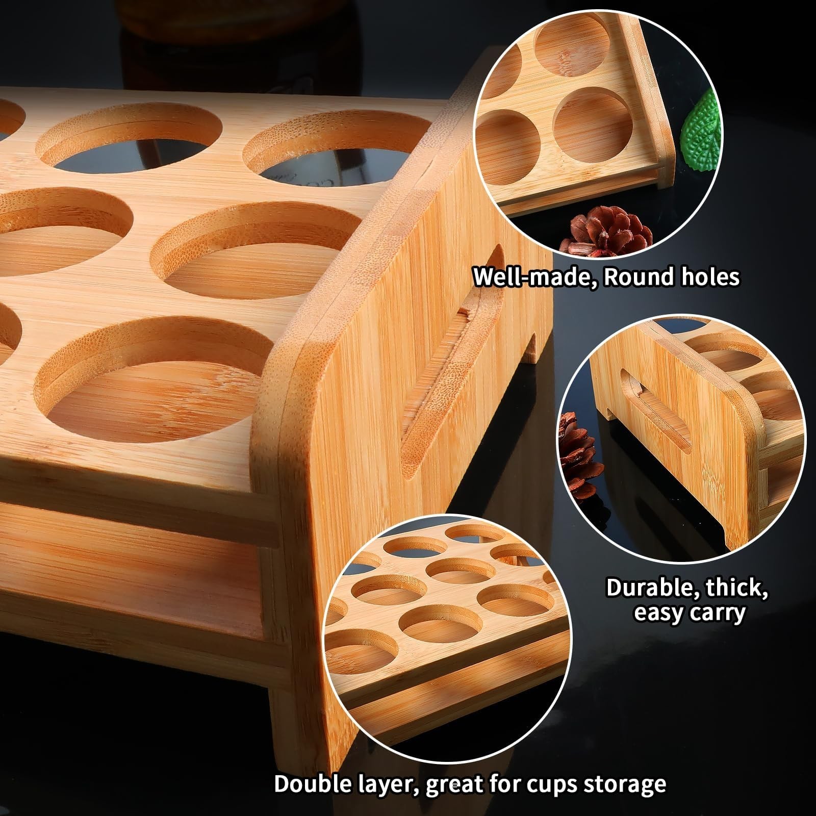 Shot Glasses Set Shot Glass Tray Holder with 12 Holes Serving Stand Organizer…
