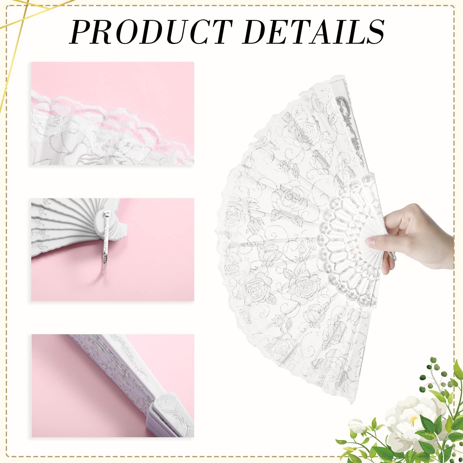 Maitys 70 Pcs Lace Floral Hand Fans Retro Elegant Chinese Folding Fan White V…