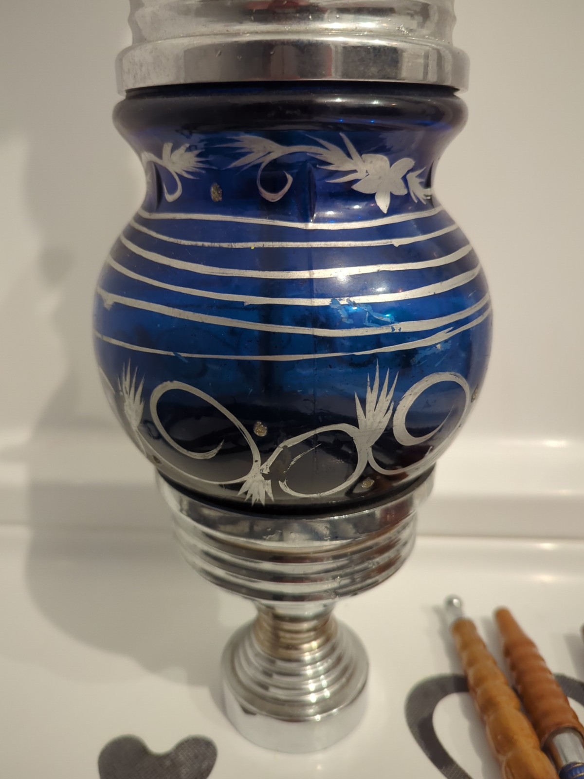 ✨USED✨ Large 30&Prime; Glass Hookah Shisha w/ 3 Separate Wood Handle Hoses