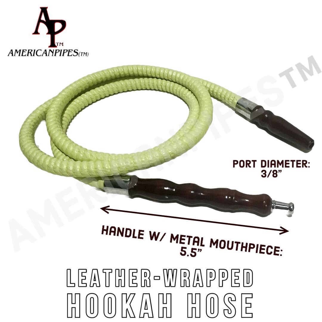 INHALE®️59 Inch Long Leather Wrapped Wooden Handle Hookah Hose