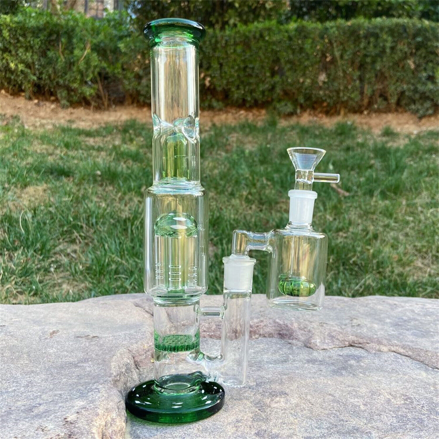 TALL 10&Prime; Green Glass Bong Hookah Speckle Smoking Water Pipe W/ Green Ash Catcher