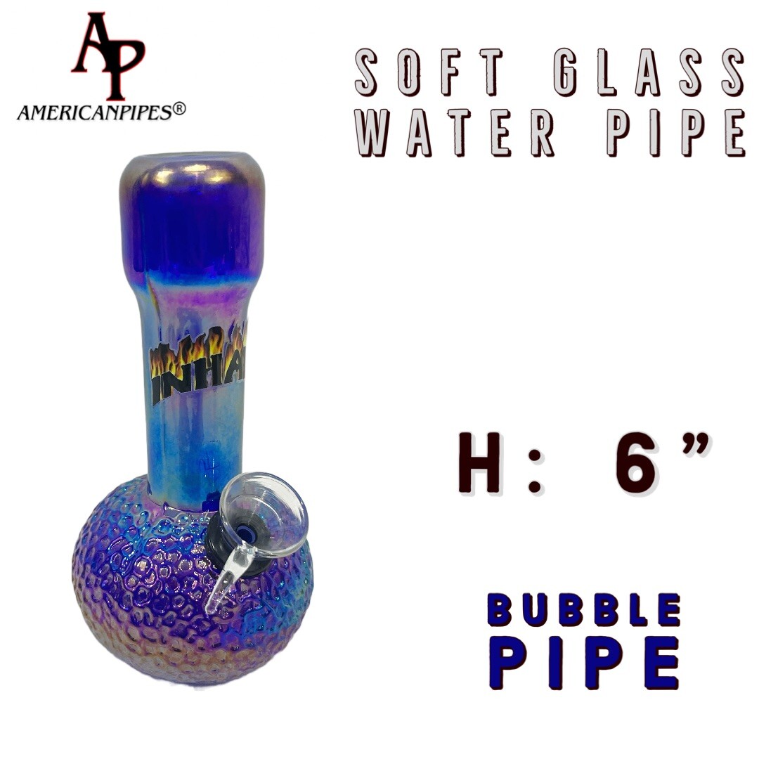 6” Little Bubble Water Pipe/ Heavy Soft glass Pipes By INHALE & AmericanPipes