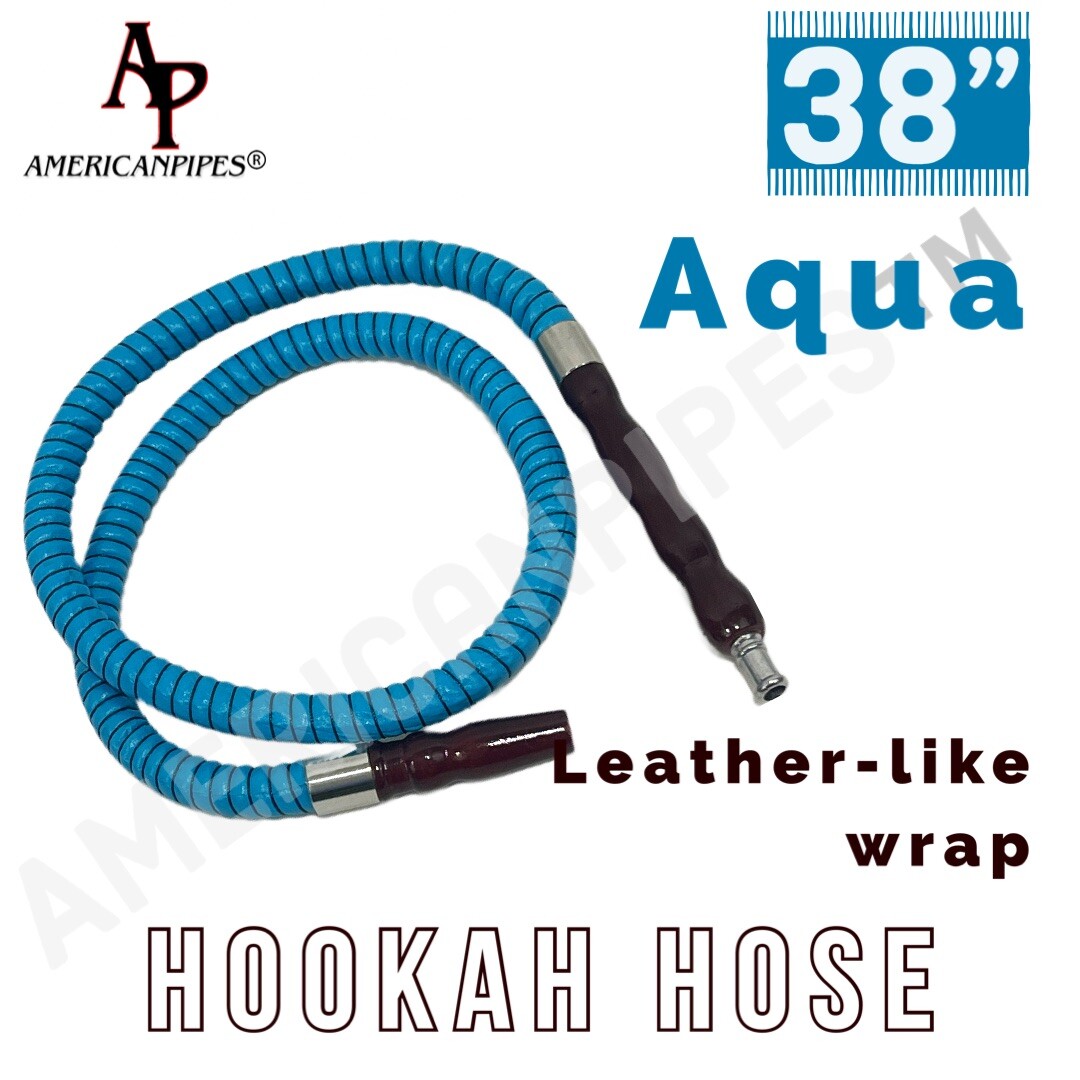 INHALE®️38 Inch Long Leather Like Wrapped Wooden Handle Hookah Hose