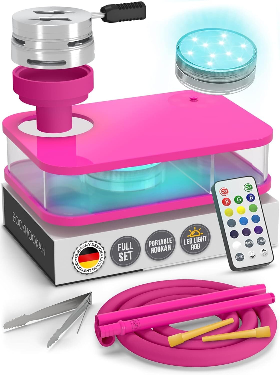 M. ROSENFELD Portable Hookah Set with LED Light & Travel Case – Pink