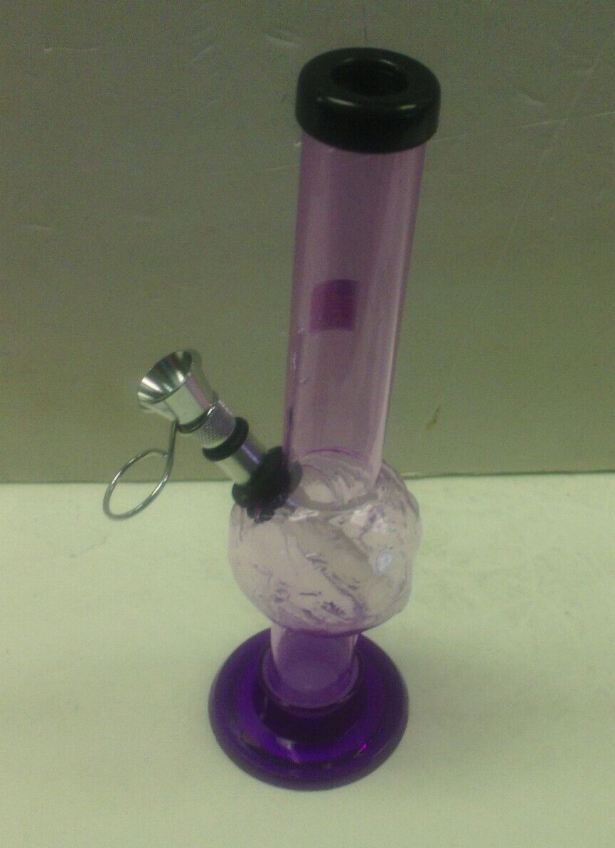 8&Prime; ACRYLIC PLASTIC ALIEN HEAD BUBBLE HOOKAH WATER PIPE BONG PULL CARB LAVEND 1&Prime;M