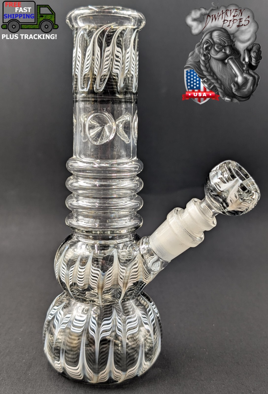 9&Prime; Inch Glass Hookah Water Pipe Bong Black White Swirls