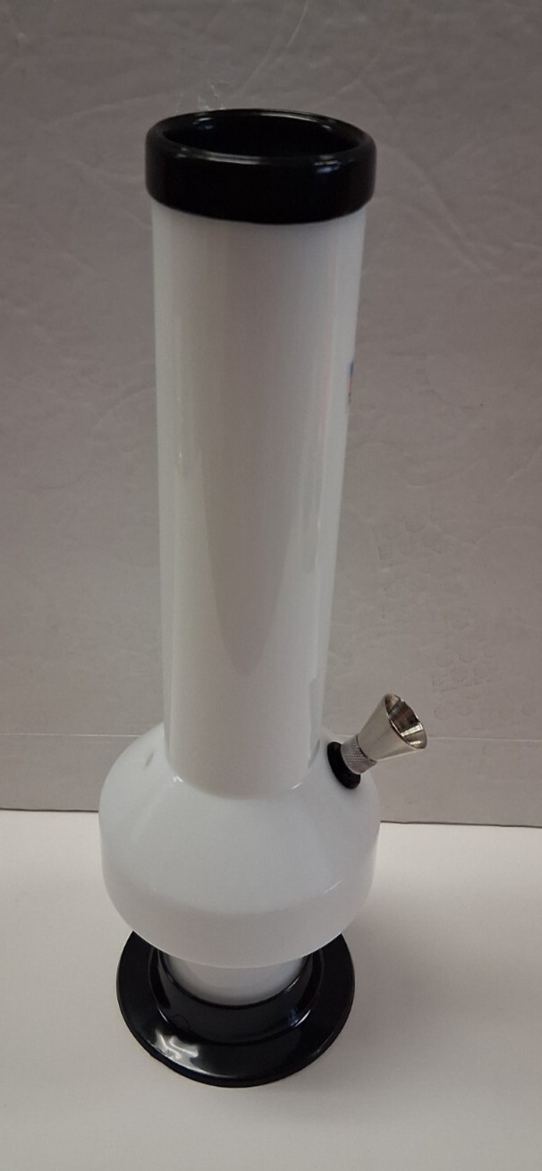 12&Prime; ACRYLIC PLASTIC FLAT BUBBLE HOOKAH WATER PIPE BONG THUMB CARB 2&Prime;M WHITE