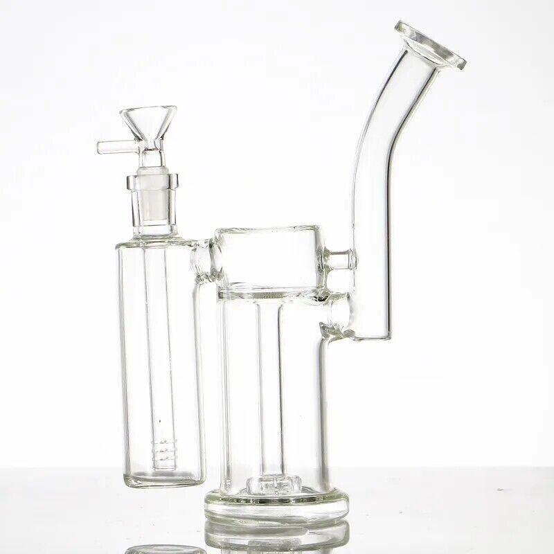 Heavy Clear Glass Bong Double Percolator Water Pipe Bubbler Recycler Tornado