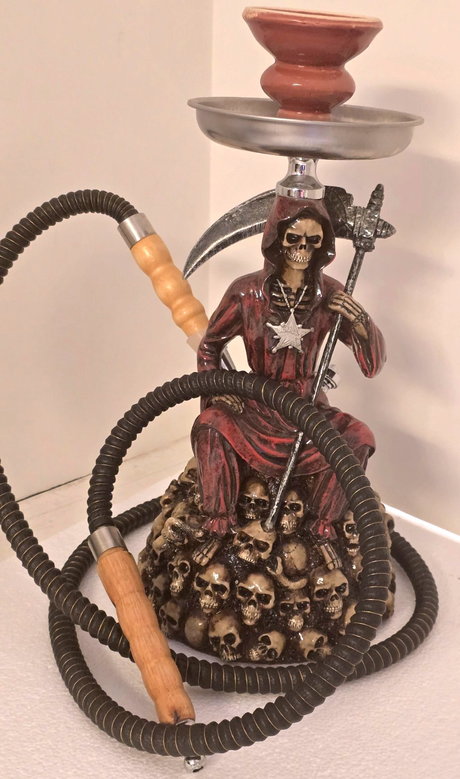 INHALE REAPER 12 inch tall Hookah (Set: 2 Hoses, Ceramic Bowl & Tongs)