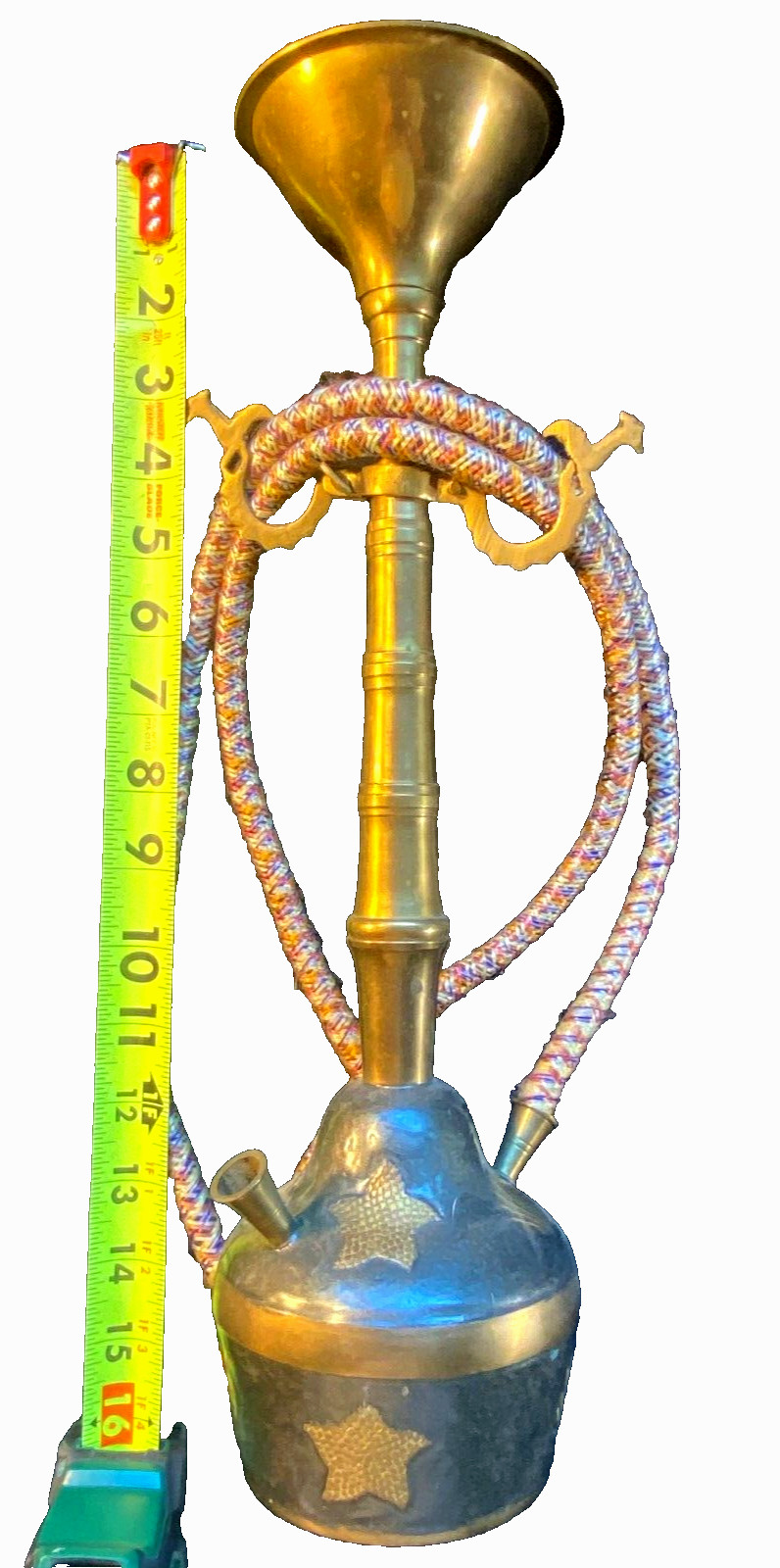 Vintage 2-Hose Metal Hookah 15&Prime; Mid-1990s Unused Decorative