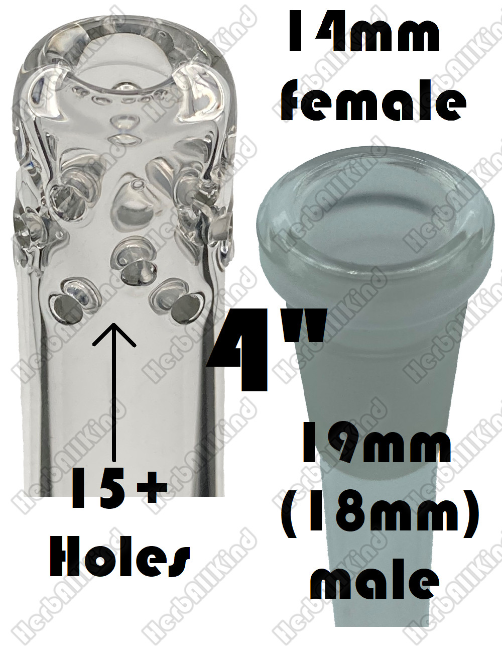 4&Prime; Glass Downstem Holey Swiss Fission 19mm / 18mm to 14mm Low Profile Reducing