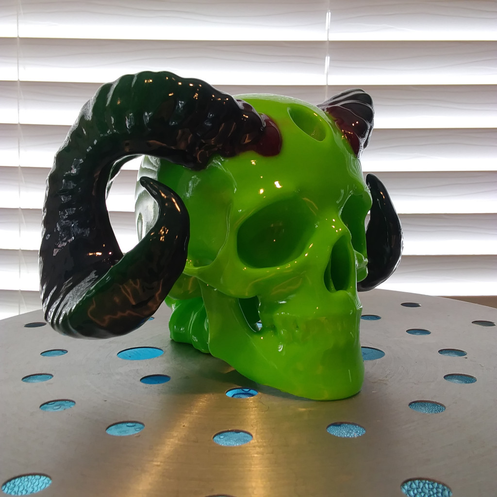 Horned Skull Bong Bubbler Neon Green