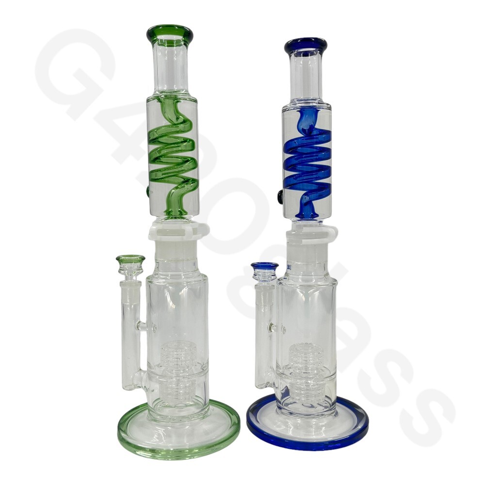 🔥16 Inch G420glass Freezable Coil Bong Double Showerhead Percolator Beaker Bong