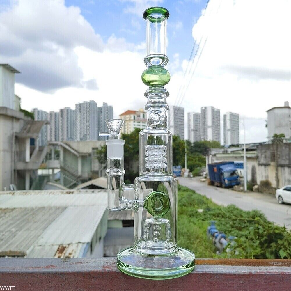 15 Inch Honeycomb Percolator Glass Bong Water Pipe Smoking Hookah with Bowl