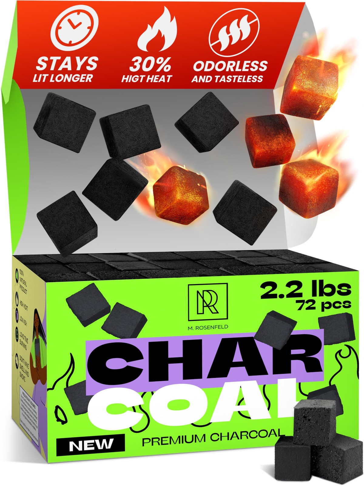 Coconut Charcoal Cubes Natural 25mm 72 Count 1kg Pack Long Burning BBQ Fuel