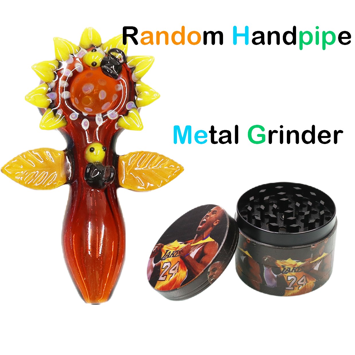 (2 PACK) Metal Herb Grinder 4 Layers Manual Hand Grinders with Random Hand pipe