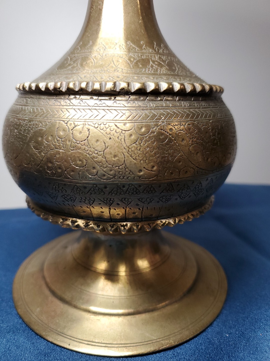 Antique Islamic Brass Hookah Base 18th Century Mughal Style Etched Carved Vase