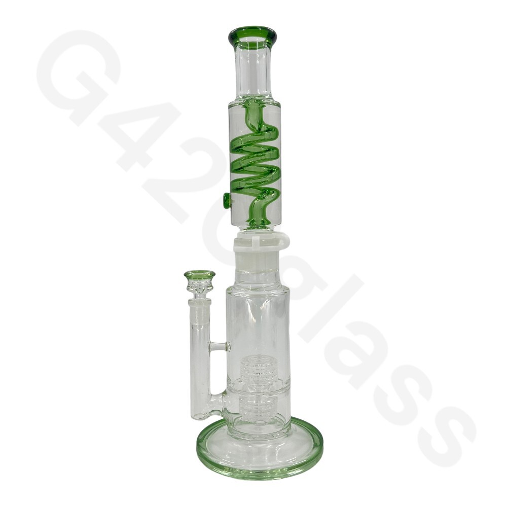 🔥16 Inch G420glass Freezable Coil Bong Double Showerhead Percolator Beaker Bong