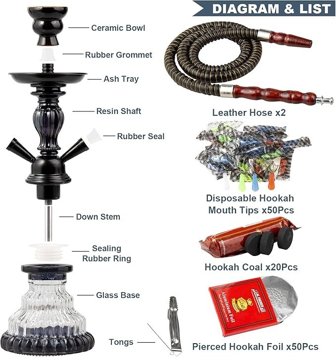 TANYA Hookah Kit – 2 Hose | Black | Complete Set | FREE Shipping