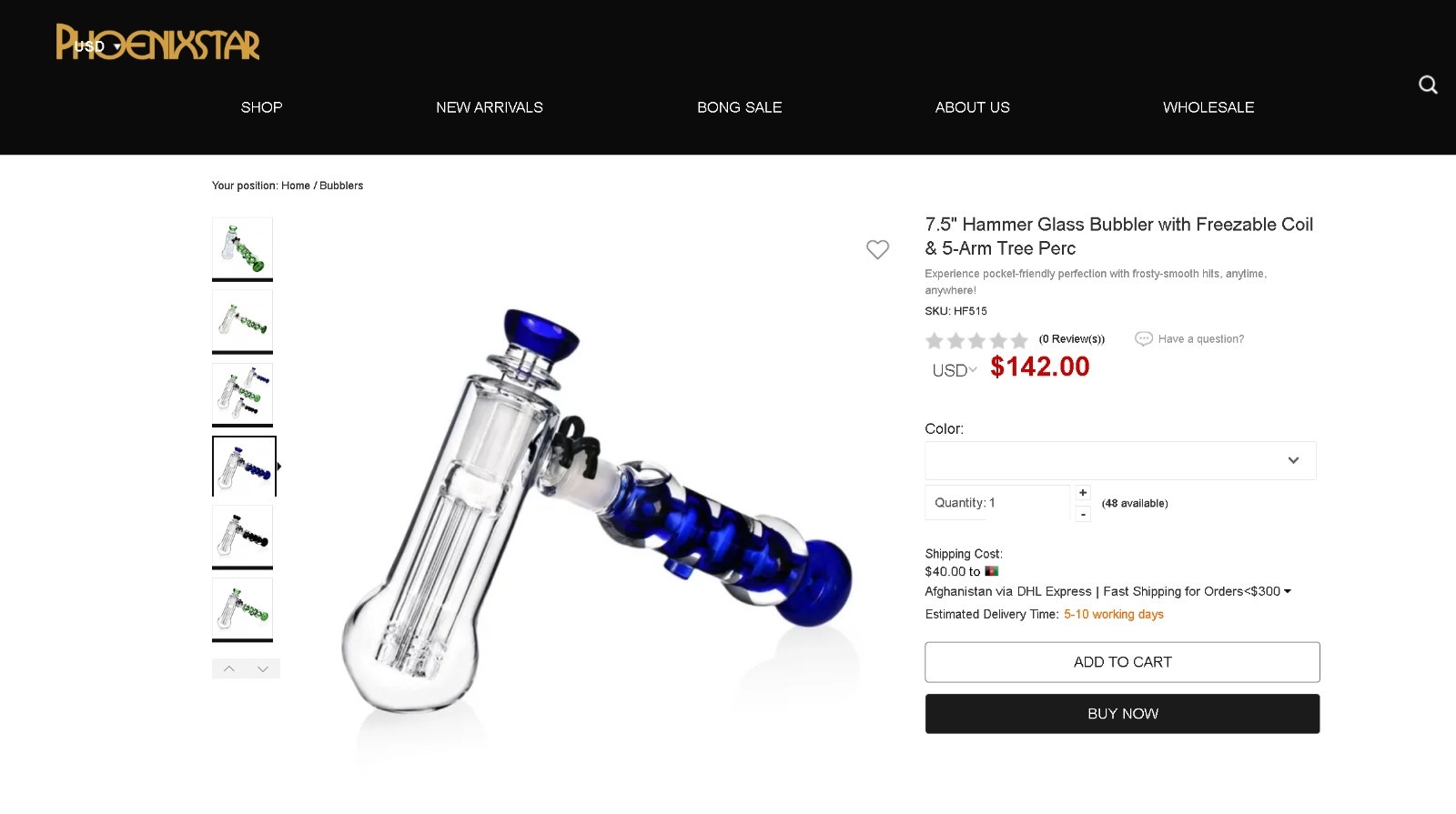 Phoenix Blue Freezable Liquid Hammer Water Pipe Perc No Drag 🔥💨🎆🌟💥🚀🪐 🌌