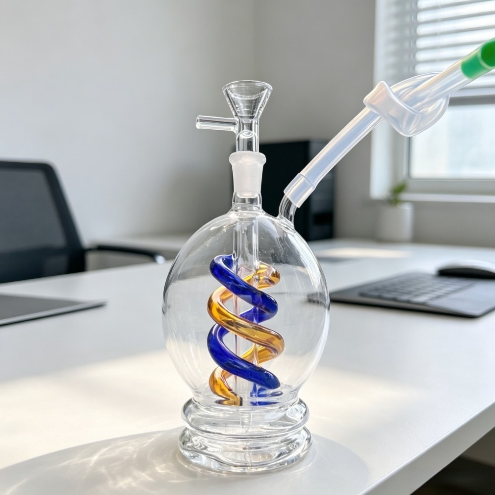 4.5 » Mini Spiral Coil Glass Bong Portable Water Pipe Hookah w/10mm Bowl & Hose