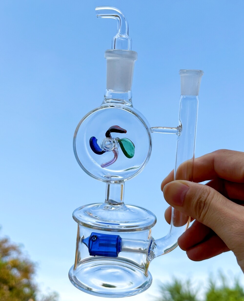 5.9 » Glass Bong Mini Windmill Spin Recycler Hookah Tornado Water Pipe Bubbler