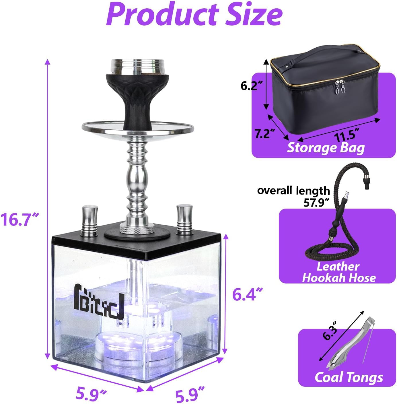Acrylic Cube 2 Hose Shisha Large Hookah Set with Everything Included Large Clou