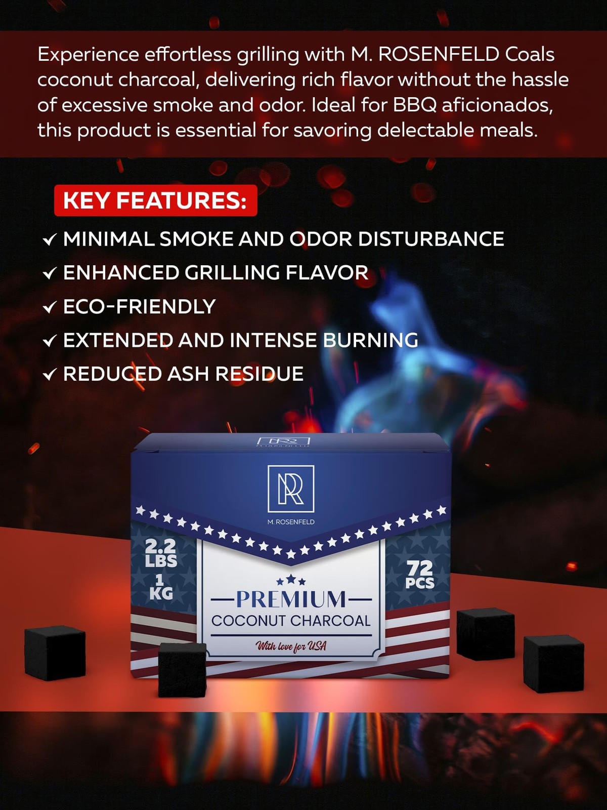 Premium Coconut Charcoal Cubes – Coconut Coals XL Pack of 72 Count & 1 KG