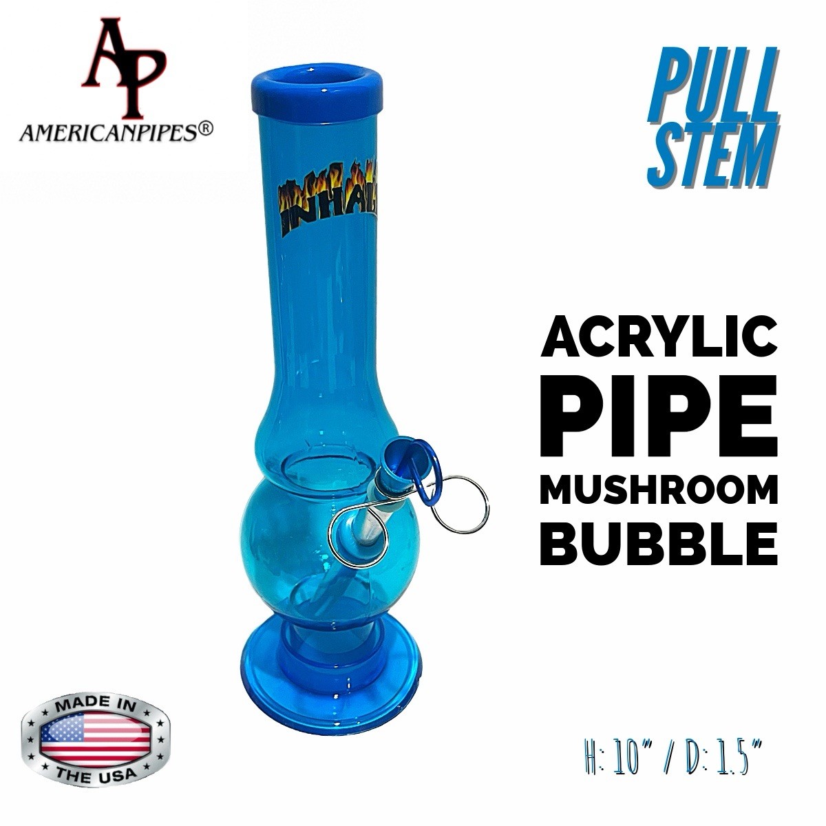 INHALE®️1.5X10&Prime; MUSHROOM ACRYLIC HOOKAH WATERPIPE AQUA PULL STEM MADE IN THE USA