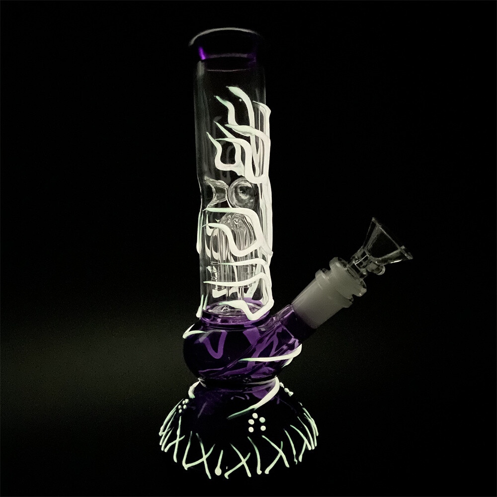 10&Prime; Purple Glow in the Dark Glass Bong Tobacco Bubbler Smoking Water Pipe W/Bowl