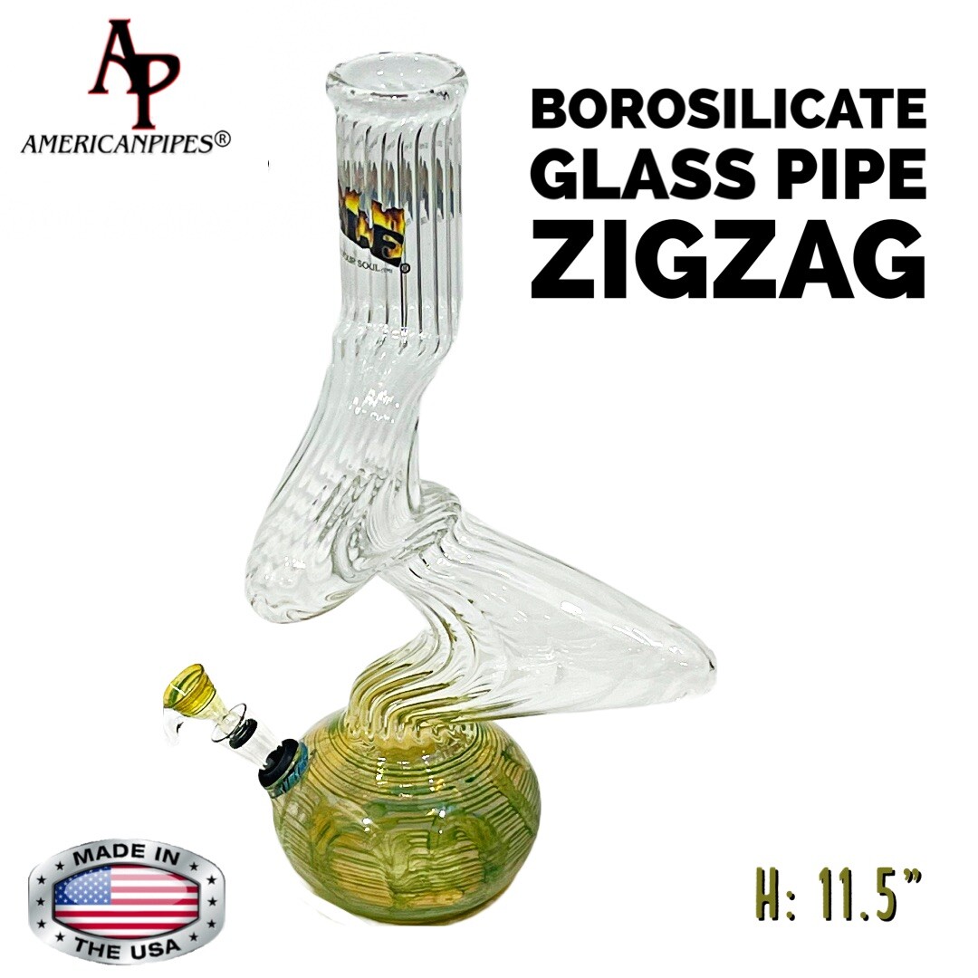 INHALE®️11.5&Prime; QUALITY GLASS WATER PIPE BUBBLER / ZIGZAG PIPE / GREEN & YELLOW