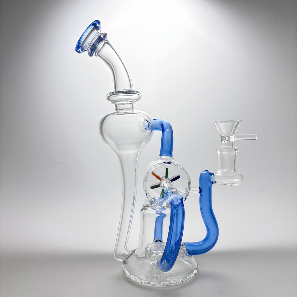9inch Glass Recycler Bong Windmill Spin Water Pipe Tornado Percolator Bubbler
