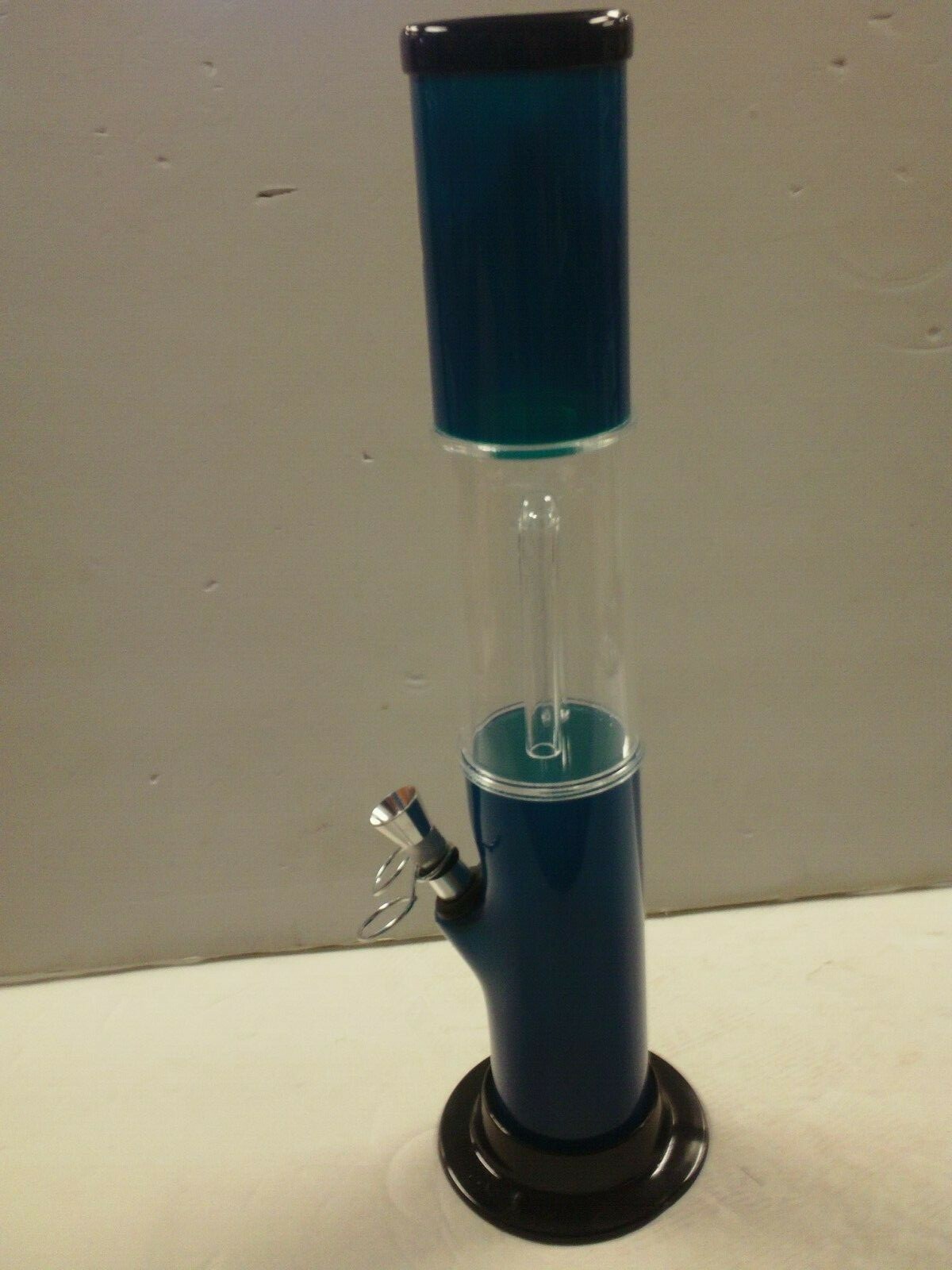 13.5&Prime; ACRYLIC PLASTIC STRAIGHT HOOKAH WATER PIPE MADE USA – AQUA- PULL BOWL