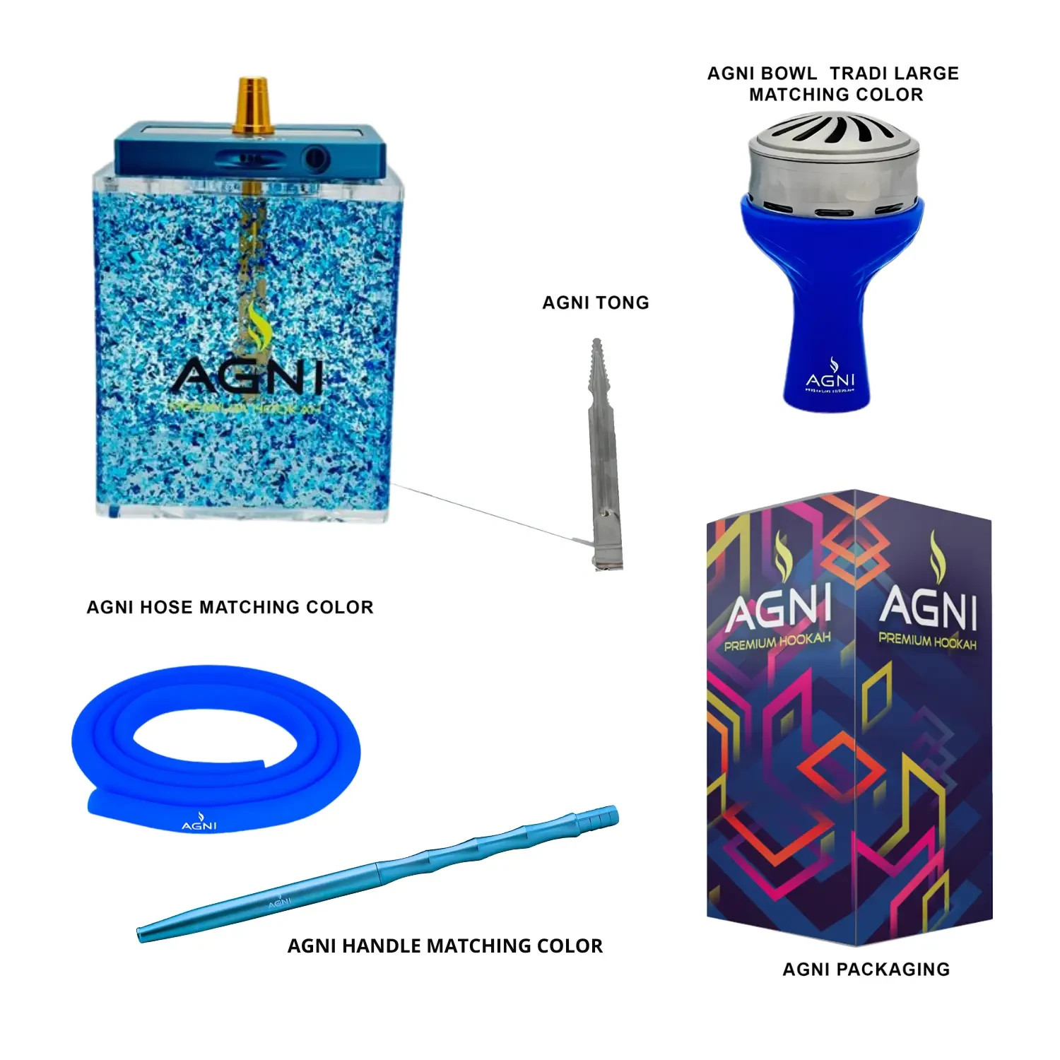 AGNI Hookah 12&Prime; Rock Premium Glass Handle with LED – Blue | Full Set | Free Ship