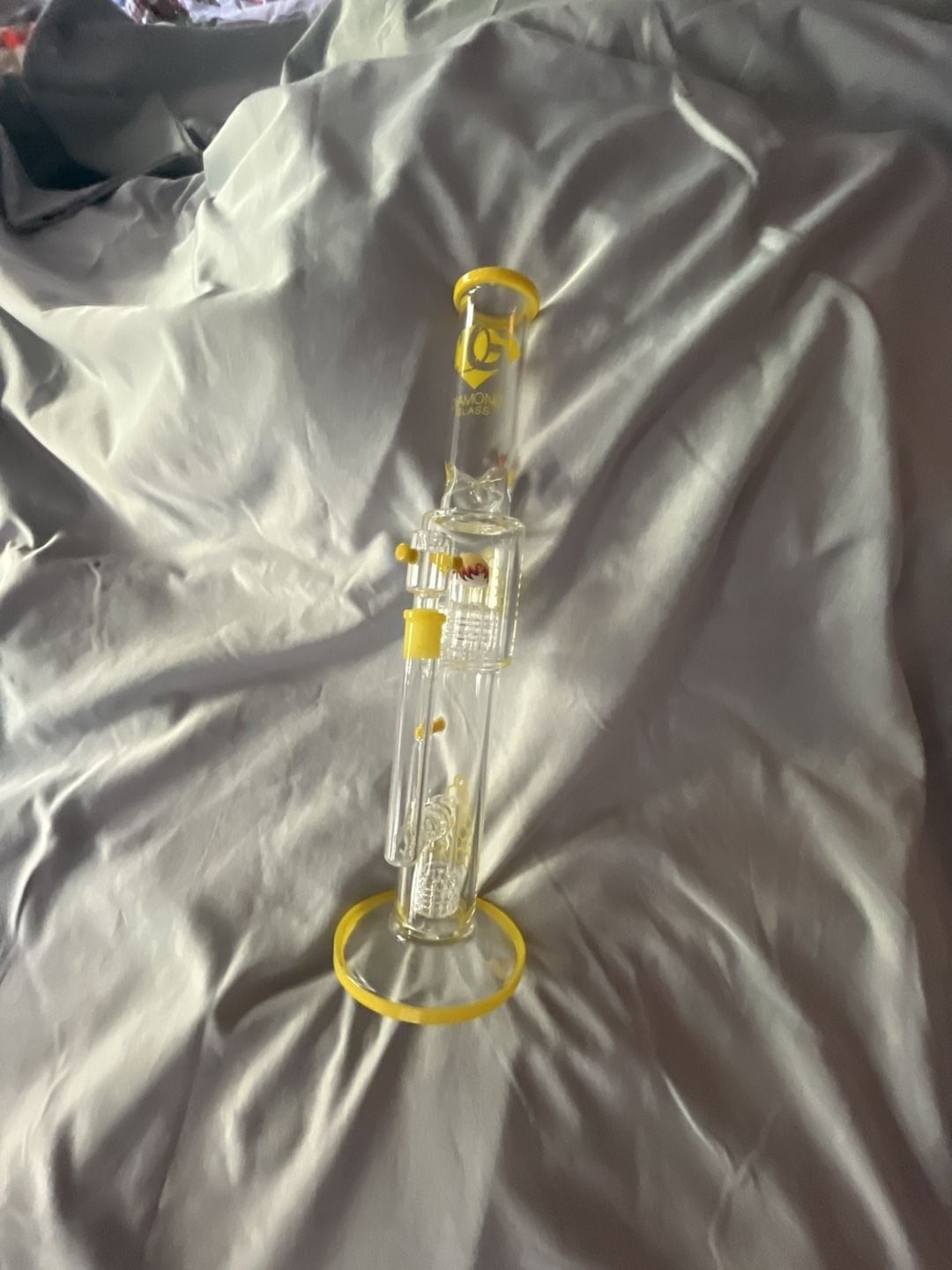 Diamond Glass 16 inch Straight Tube Heizman with Dual Gridded Matrix Perc